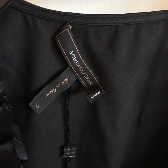 BCBG Maxazria black silk dress top with ruffles - Picture 3 of 4